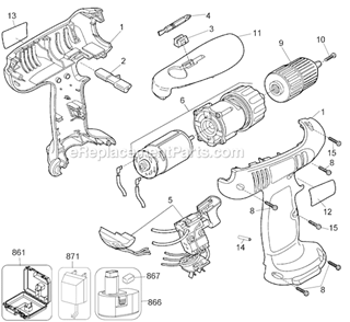 Part Location Diagram of 497020-41 DeWALT Motor and Gearbox